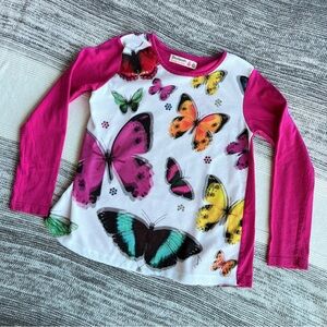 Desigual 3D Butterfly Mesh Long Sleeve Top, Girls 9-10